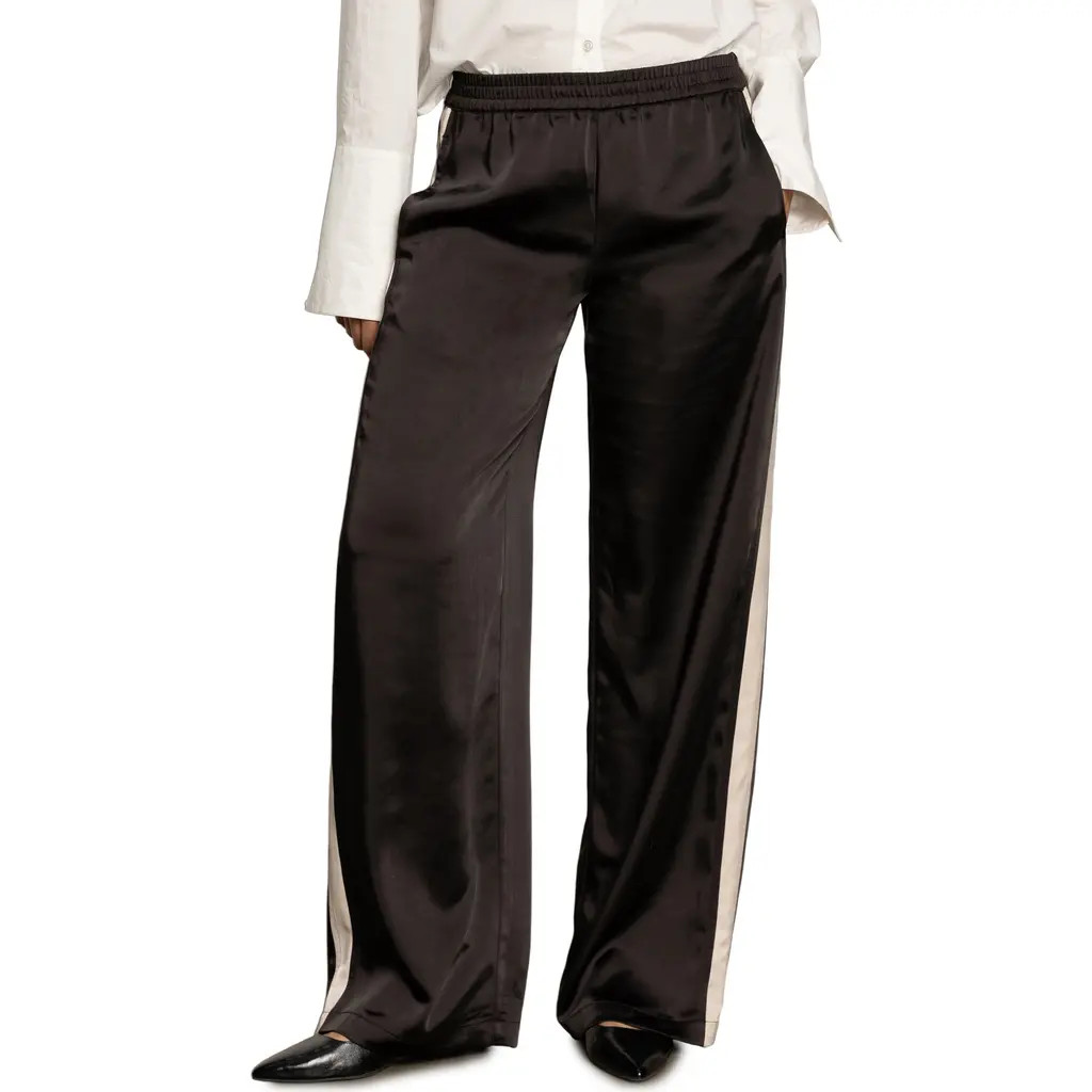 Sanctuary Satin Track Pants in Black at Nordstrom, Size Medium | Nordstrom