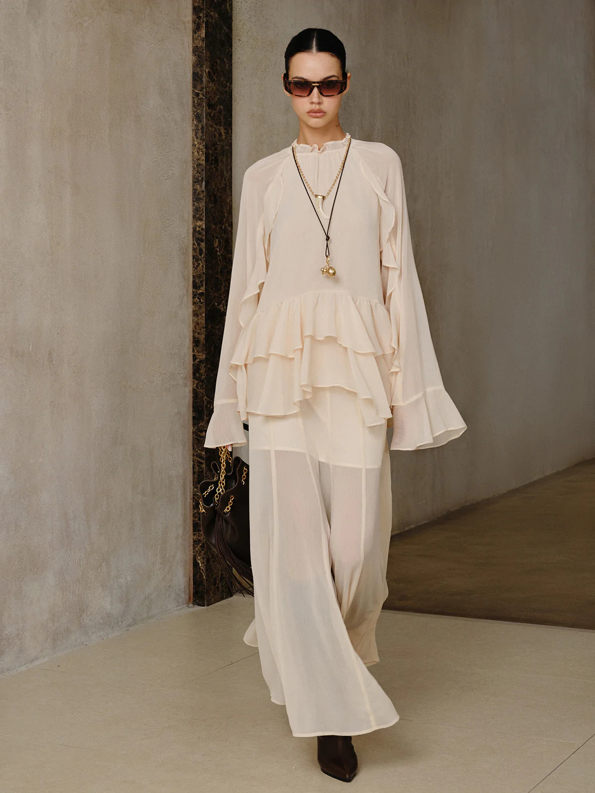 Chiffon Tiered Ruffle Top and Skirt Set | Commense