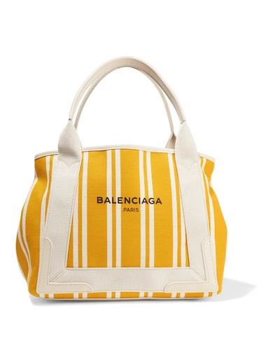 Navy Cabas leather-trimmed striped canvas tote | NET-A-PORTER (UK & EU)