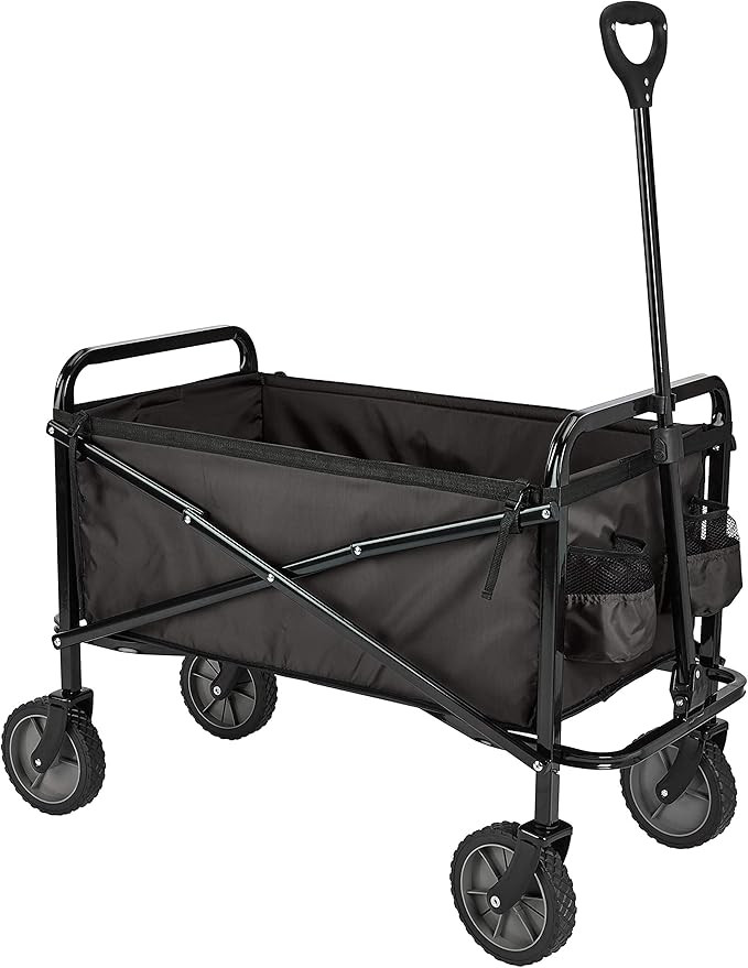 Amazon Basics Collapsible Folding Outdoor Utility Wagon with Cover Bag, Black | Amazon (US)