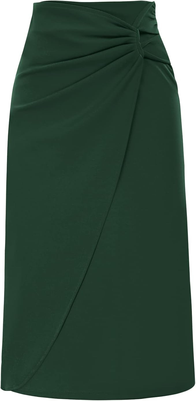 Kate Kasin Women's Knot Side Ruched Elegant Midi Skirt High Waist Business Casual Skirts | Amazon (US)