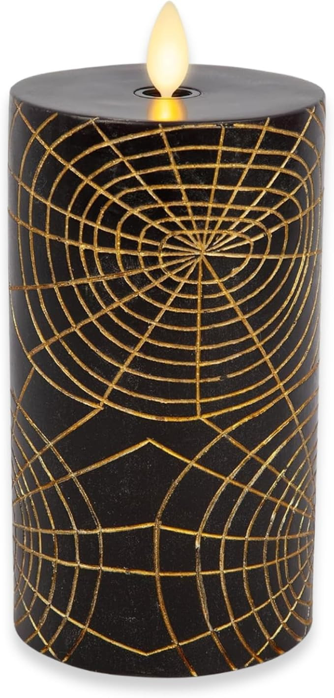 Luminara Spider Flameless LED Candle, Black & Gold 3" x 6.5", Moving Flame Pillar, Battery Operat... | Amazon (US)