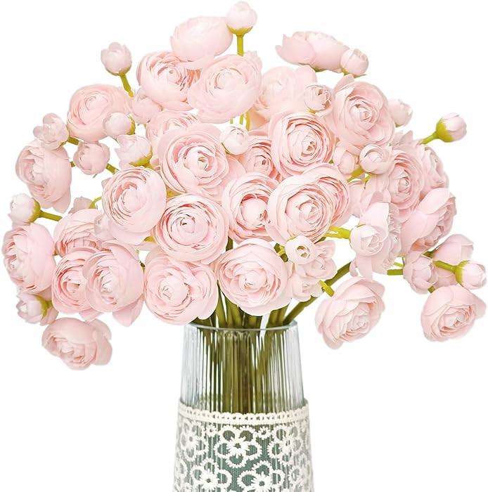 Letjolt Ranunculus Artificial Flower Pink Silk Flowers Faux DIY Bouquet for Wedding Engagement Ce... | Amazon (US)