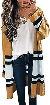 Womens Striped Colorblock Long Sleeve Long Cardigan Open Front Cable Knit Sweater Lightweight Coa... | Amazon (US)