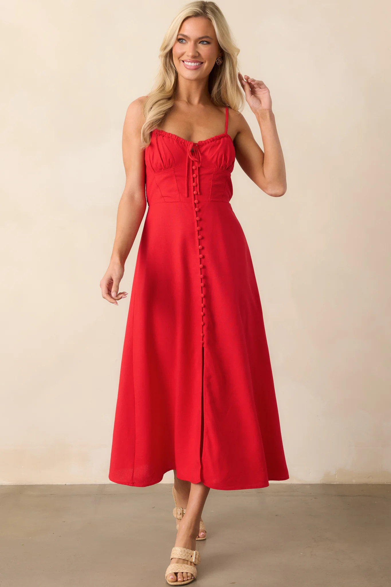Tailor Made For You Red Button Front Maxi Dress | Red Dress