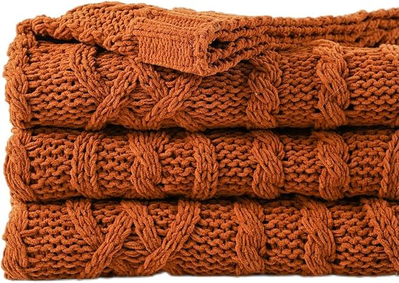 Battilo Rust Orange Throw Blanket for Couch, 51" x 67", Cable Knit Blanket | Decorative Textured ... | Amazon (US)