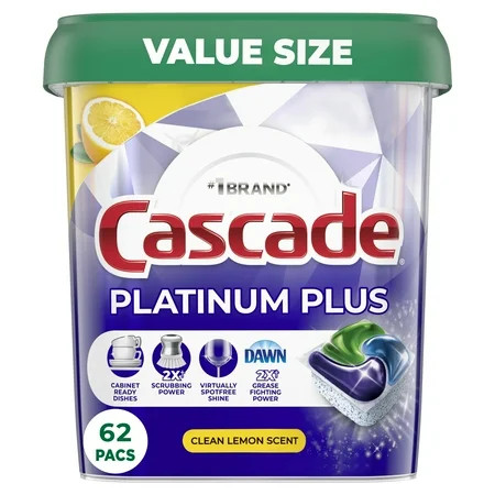 Cascade Platinum Plus Dishwasher Pods, Action Pacs Dishwasher Detergent Tabs, Lemon, 62 Count | Walmart (US)