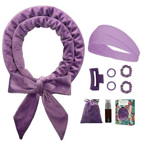 Gwabee No Heat Curling Headband, 70" Soft Hair Curlers to Sleep In Overnight Curls Headband, No Heat Hair Curler Ribbon Curl Wrap for Long Hair Rollers, 9 PCS Curling Rods Set with Yoga Strap -Purple | Amazon (CA)