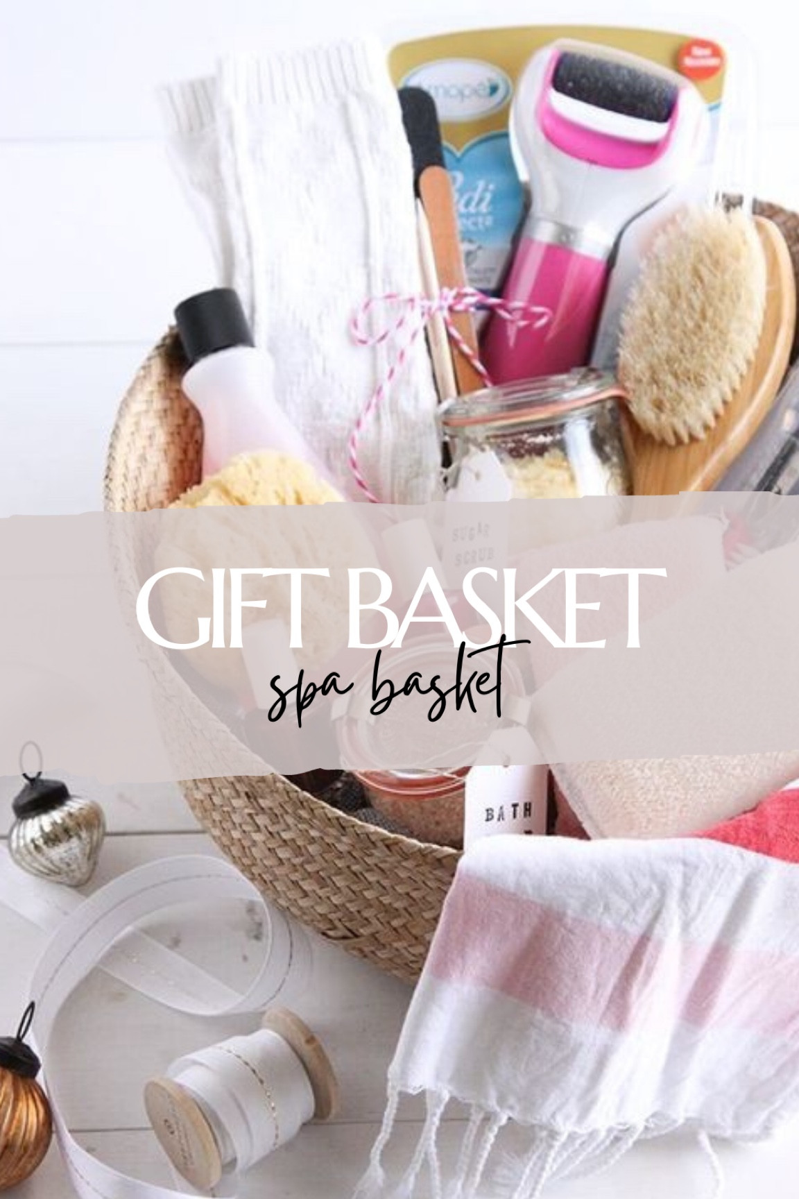 Gift basket idea to spa pamper  | pedi perfect, nail files, mani/pedi kit, nail polish, polish remover, plush robe, Anthropologie candle, exfoliation sponge, cozy socks, hand cream, collapsible basket — see all other basket sets on thesarahstories.com ✨ 

#LTKSeasonal #LTKHoliday #LTKGiftGuide