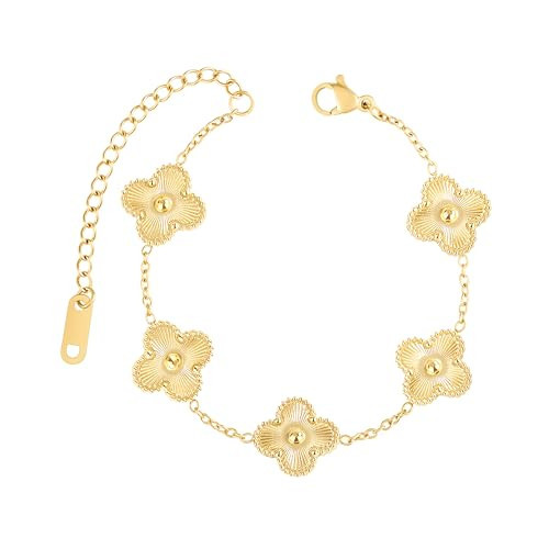 Osildde 18K Gold Plated Clover Bracelets Adjustable Link Double-Sided Lucky Bracelet Cute Fashion Jewelry Gifts for Women | Amazon (US)