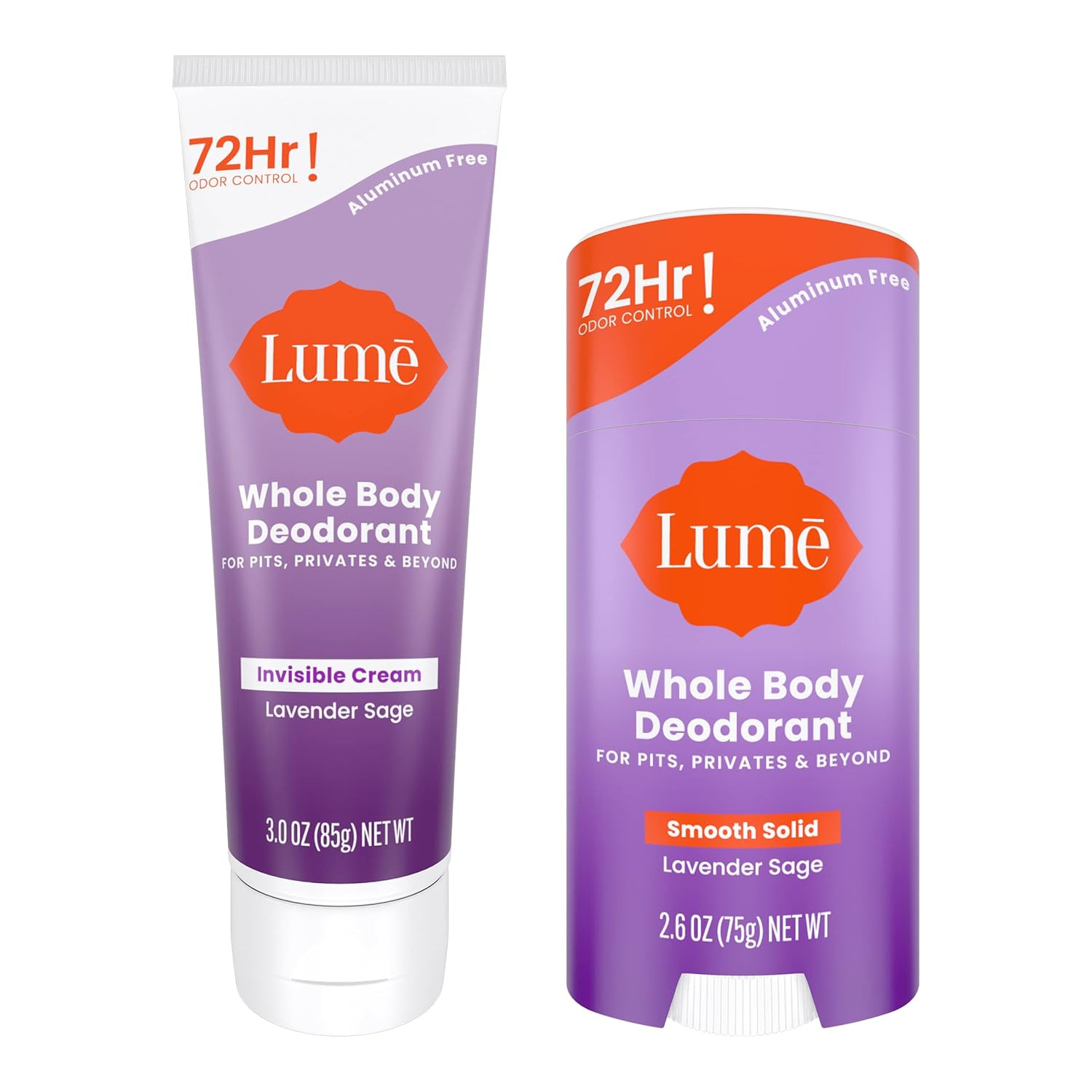 Lume Whole Body Deodorant - Cream Tube and Solid Stick - 72 Hour Odor Control - Aluminum Free, Ba... | Amazon (US)