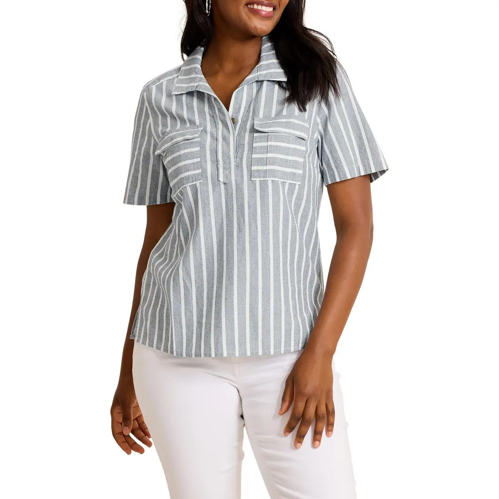 Tommy Bahama Chambray Stripe Utility Shirt in Indigo at Nordstrom, Size X-Small | Nordstrom