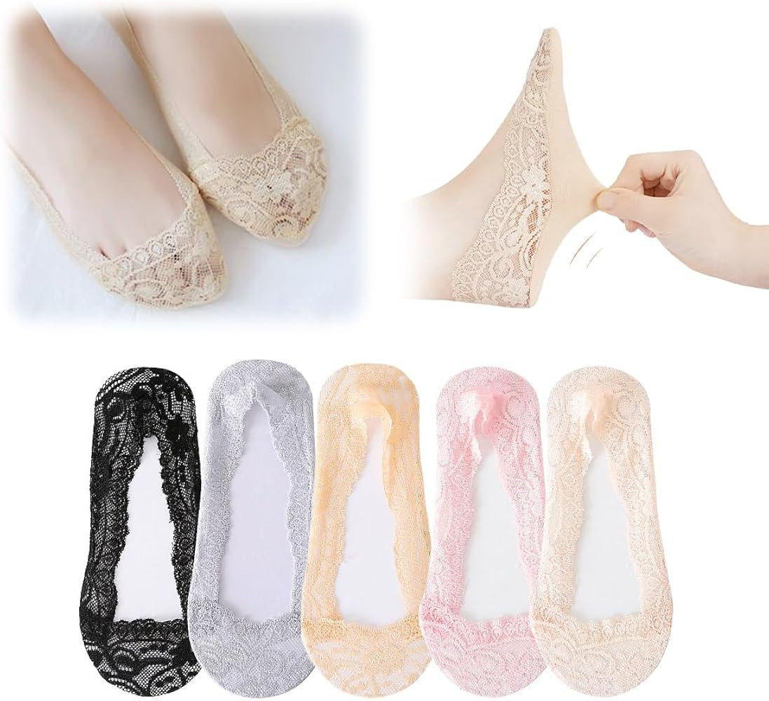 Lace No Show Liner Socks for Women, Ladies Low Cut Lace Socks Invisible Summer Thin Socks, Lightw... | Amazon (US)