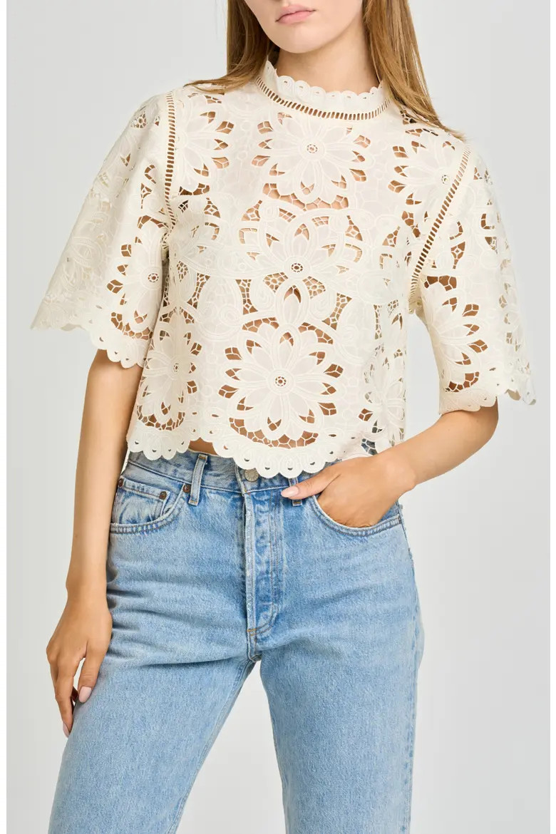 Mary Floral Embroidered Mock Neck Top (Women) | Nordstrom | Nordstrom