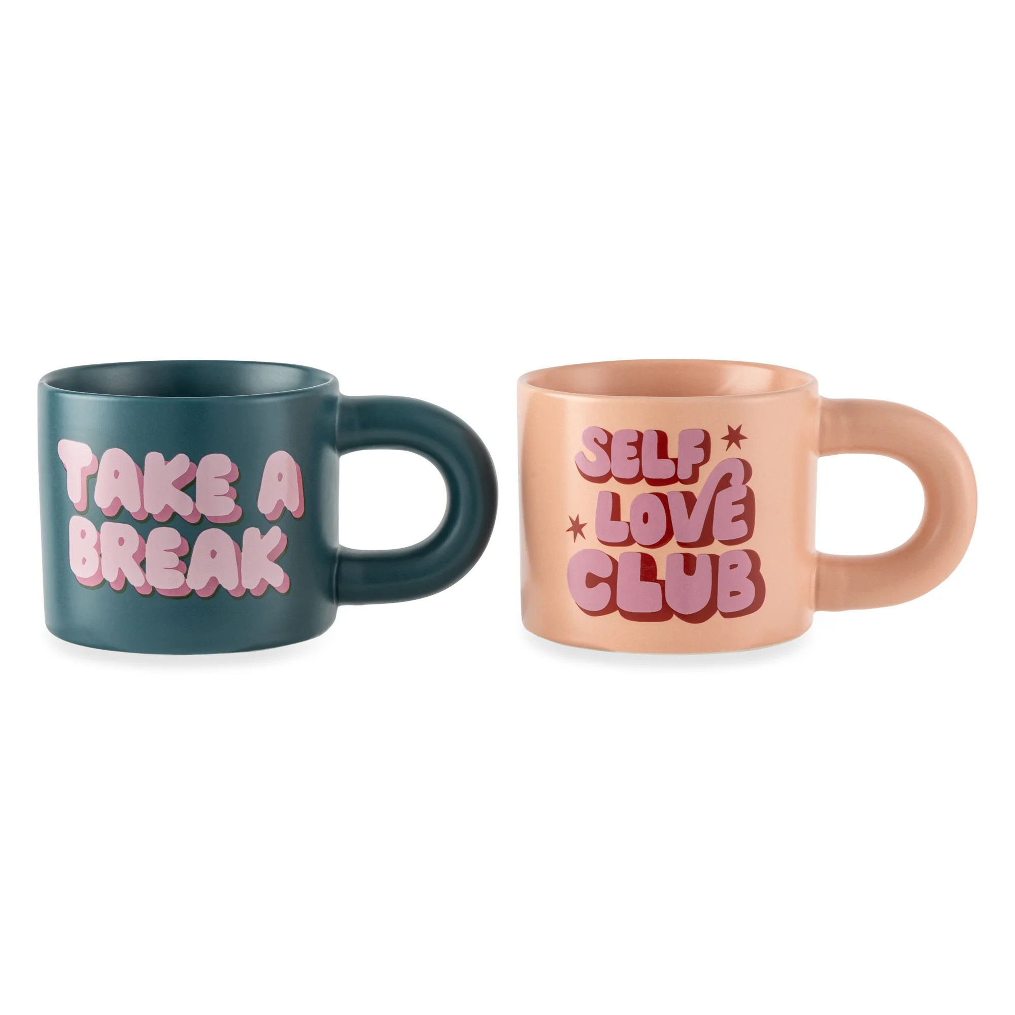 Thyme & Table 2 Pack Take a Break Green and Self Love Pink Mugs 11.08 fl oz, Stoneware | Walmart (US)