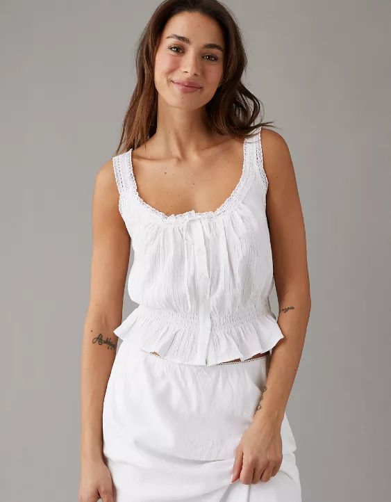 AE Button-Up Lace Cami | American Eagle Outfitters (US & CA)