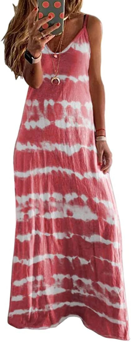 DAYINKEE Women's Beach Sleeveless Tie Dye Loose Long Maxi Dress | Amazon (US)
