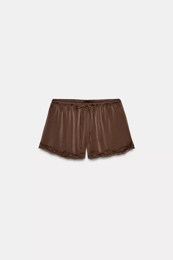 SATIN MINI SHORTS WITH LACE TRIM | Zara UK