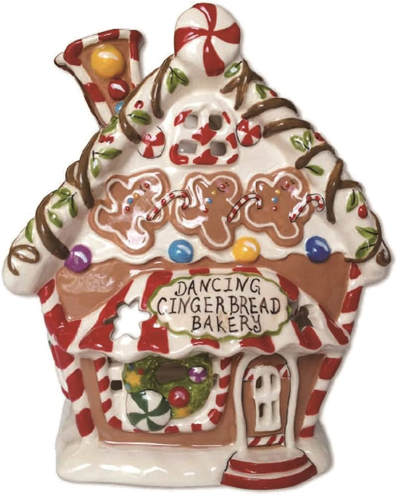 Blue Sky Ceramics Dancing Gingerbread Bakery Candle House, Multi | Amazon (US)