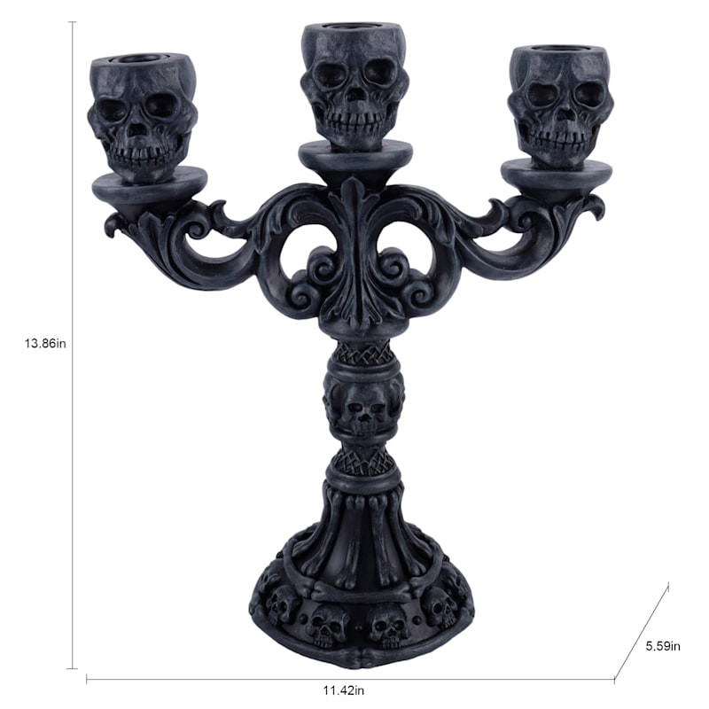 Southern Gothic Black Skull Candelabra, 14" | At Home