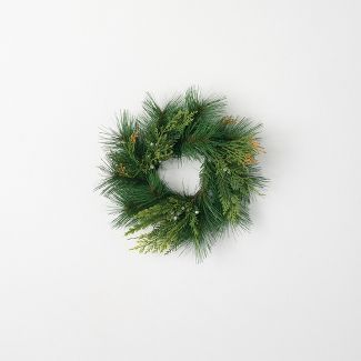 Artificial Mixed Pine & Juniper Mini Accent Wreath Green 15"H | Target