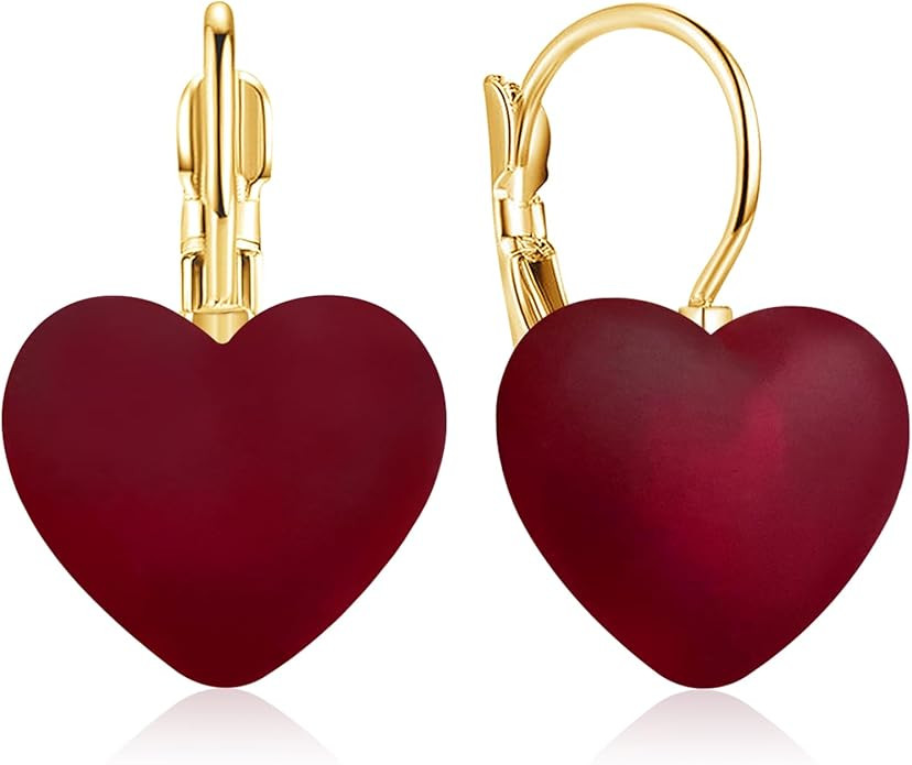 Cute Dainty Sparkly Acrylic Matte Love Heart Dangle Drop Leverback Earrings For Women Mom Lover | Amazon (US)