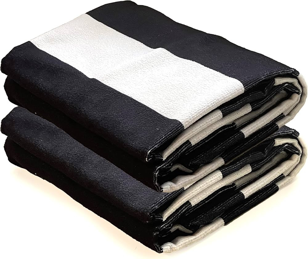 Allgala Oversize 40x70 Inch (1x1.8M) Cabana Stripe Design Microfiber Beach Towel-Black (Pack of 2... | Amazon (US)