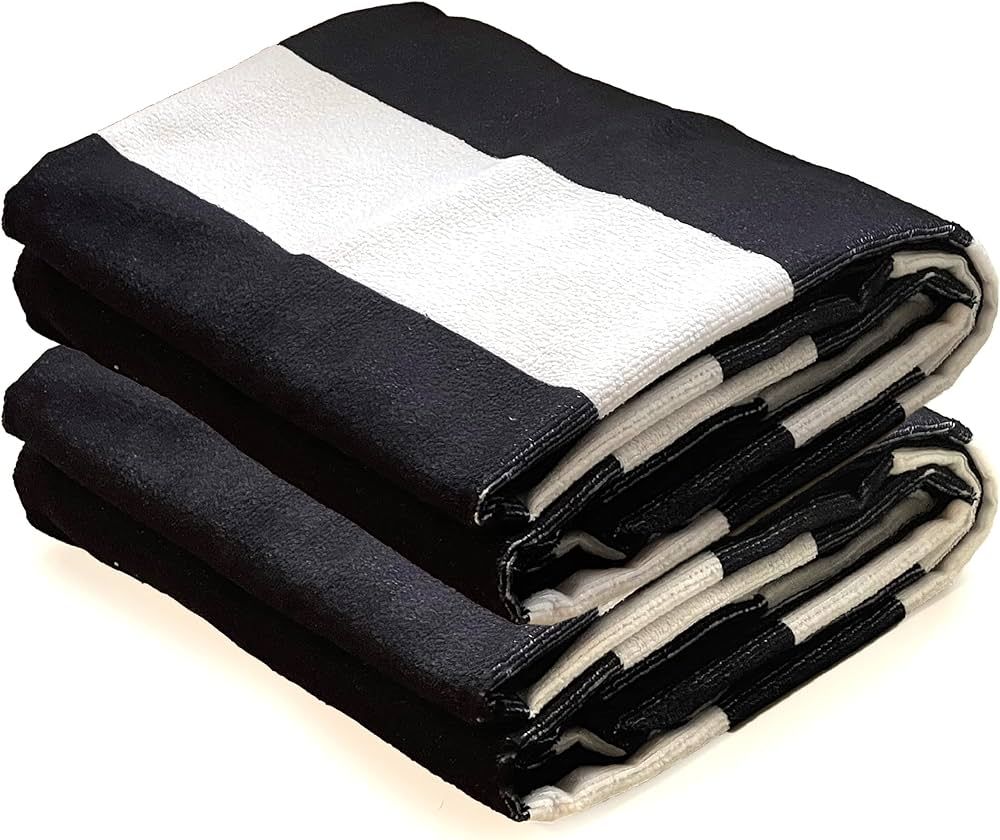 Allgala Oversize 40x70 Inch (1x1.8M) Cabana Stripe Design Microfiber Beach Towel-Black (Pack of 2... | Amazon (US)