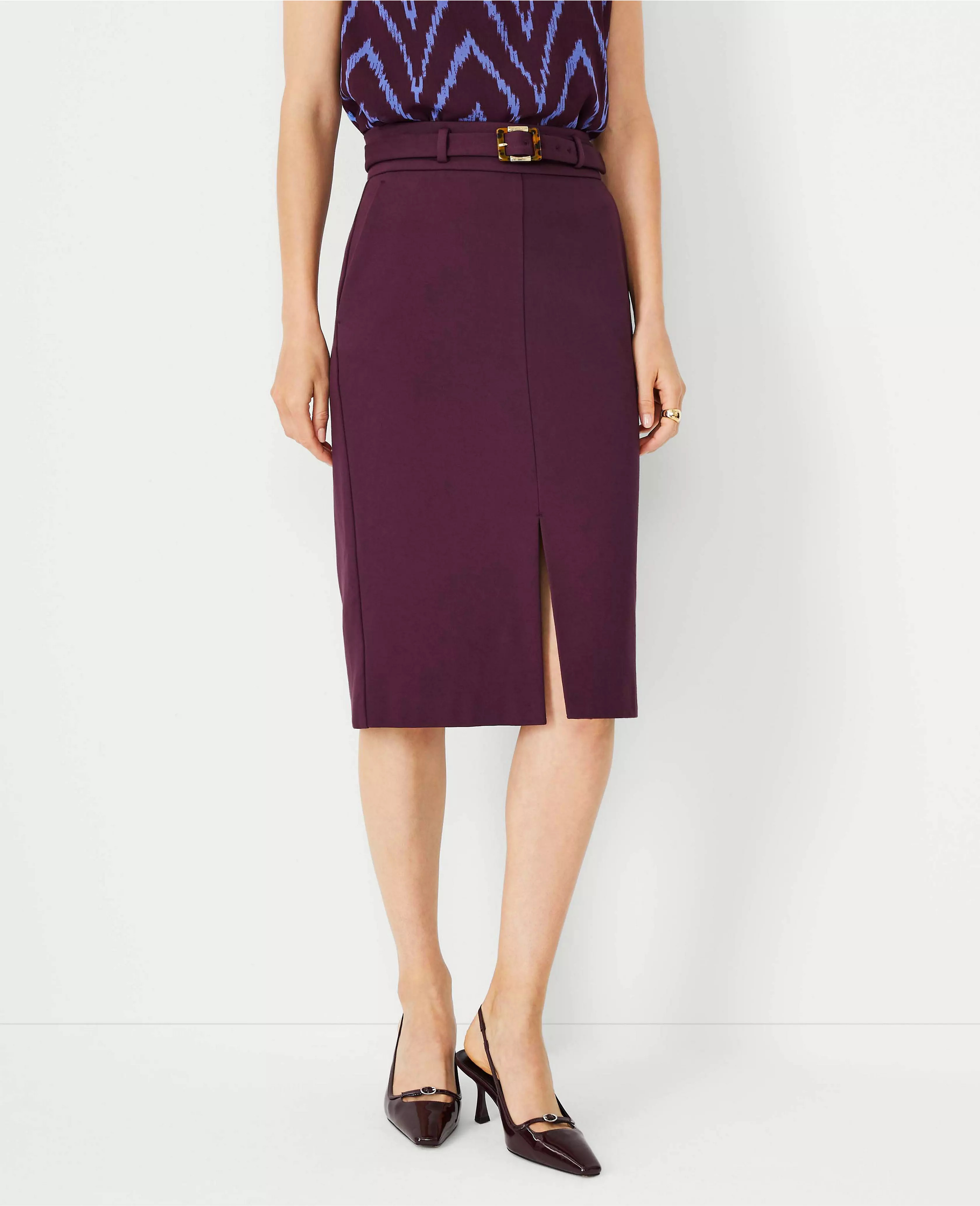 Belted Front Slit Pencil Skirt | Ann Taylor (US)