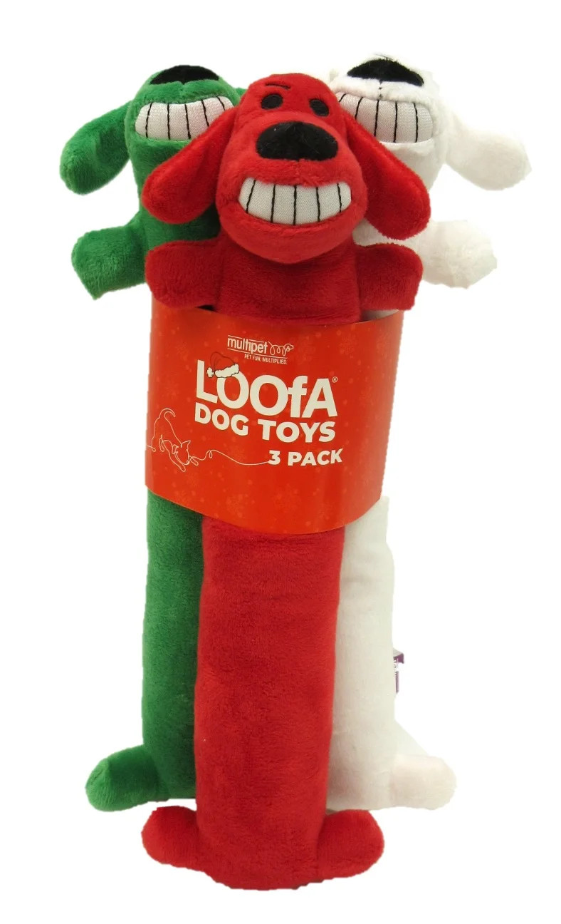 Multipet Plush Holiday Loofa Dog Toy, Stuffing & Squeaker, 3 pk with Red, Green & White, 12" Each | Walmart (US)