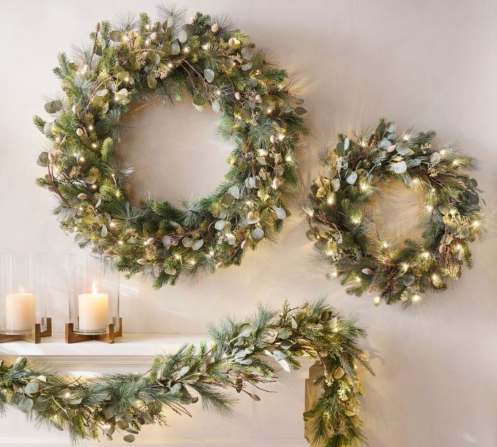 Lit Faux Eucalyptus and Pine Garland, 10 Ft. | Pottery Barn (US)