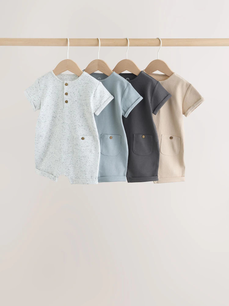 Grey Grandad Button Neck Baby Rompers 4 Pack | Next US