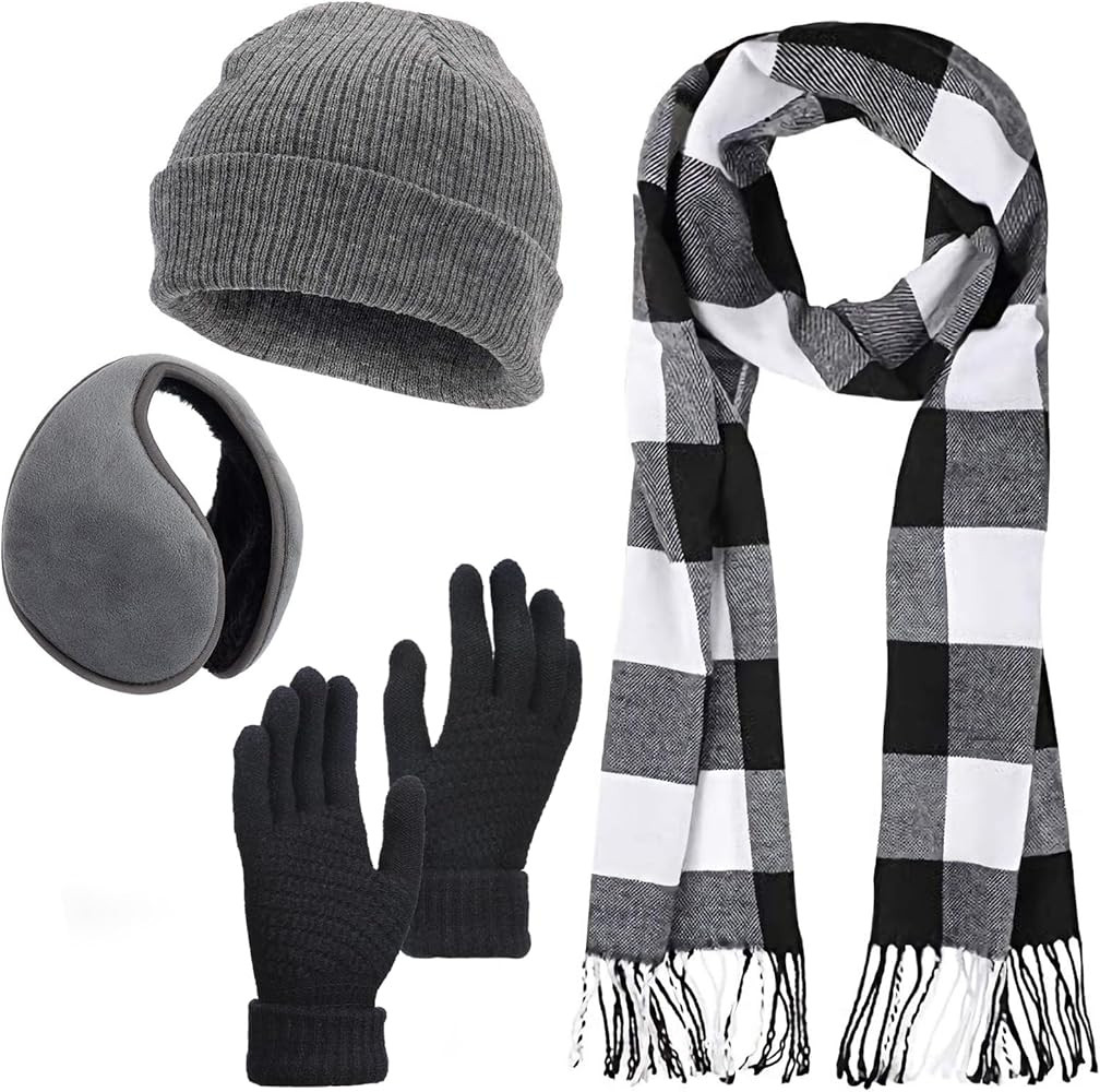 Cosweet Scarf and Gloves Set - Knitted Winter Warmer Set, Winter Gloves Plaid Scarf Beanie Hat Ea... | Amazon (US)