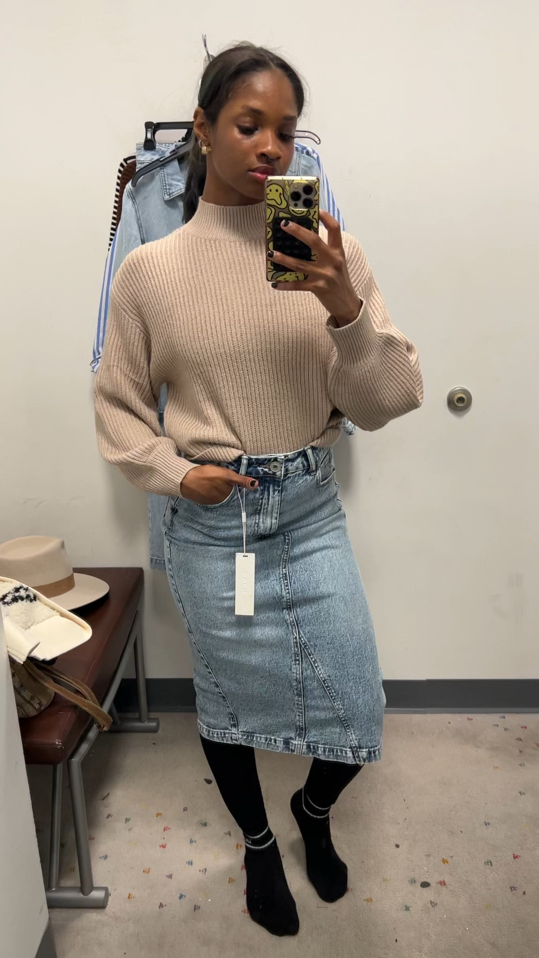 Styling this knitted sweater with this midi denim skirt. Gotta love a French tuck 

#LTKstyletip #LTKSeasonal #LTKVideo