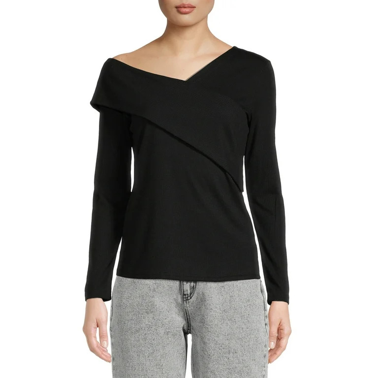 Nine.Eight Women’s Off Shoulder Wrap Top with Long Sleeves | Walmart (US)