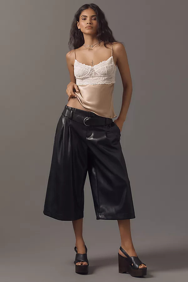 Belted Faux-Leather Culottes Pants | Anthropologie (US)