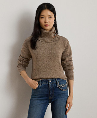 Women's Buckle-Trim Mélange Turtleneck Sweater | Macy's