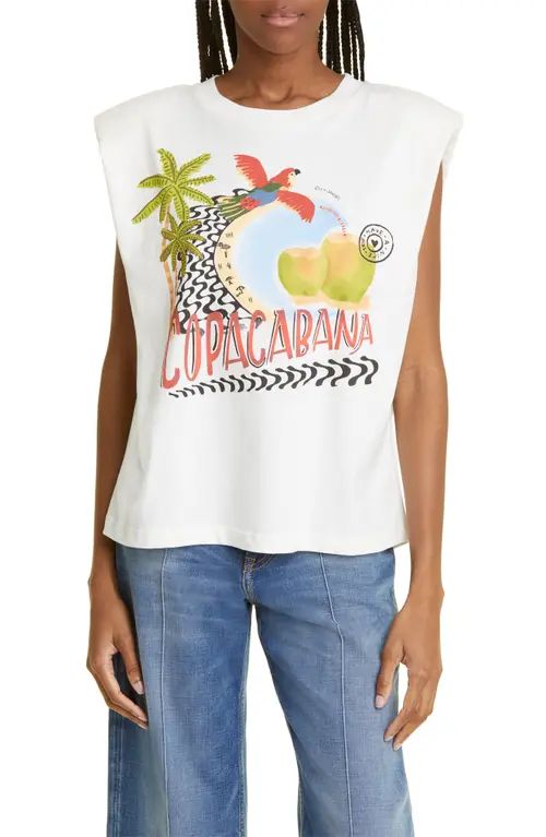 FARM Rio Copacabana Organic Cotton Graphic Muscle T-Shirt in Off-White at Nordstrom, Size X-Small | Nordstrom