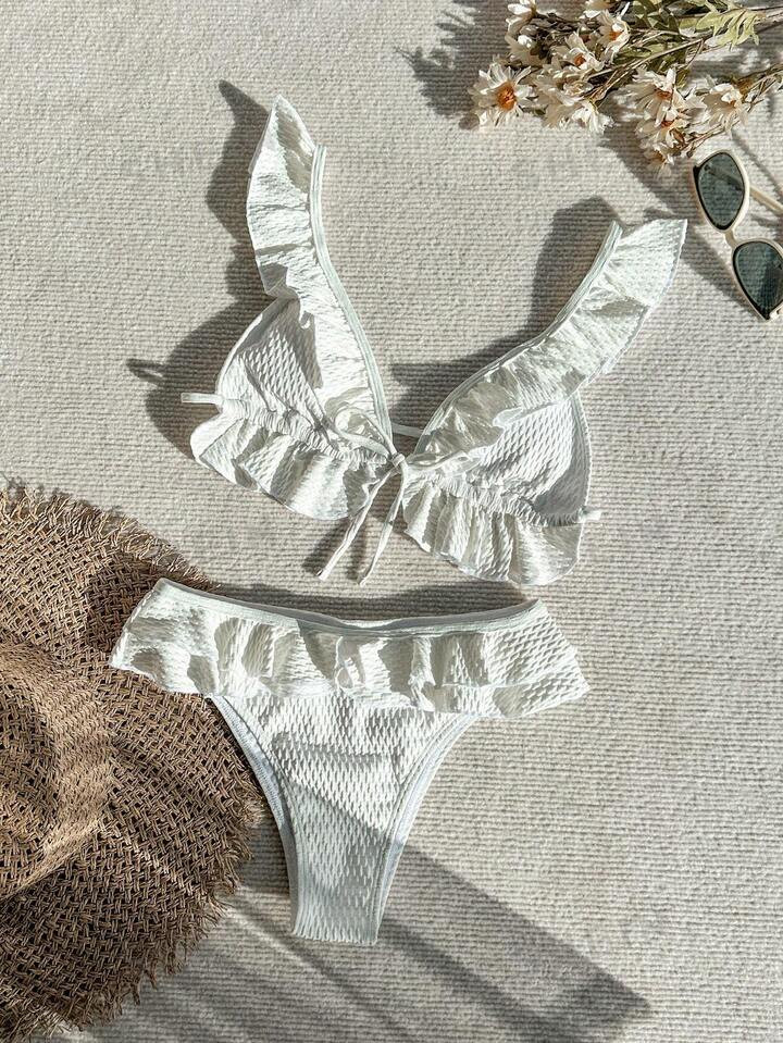 SHEIN Swim Mod Ruffle Trimmed Bikini Swimwear Set | SHEIN