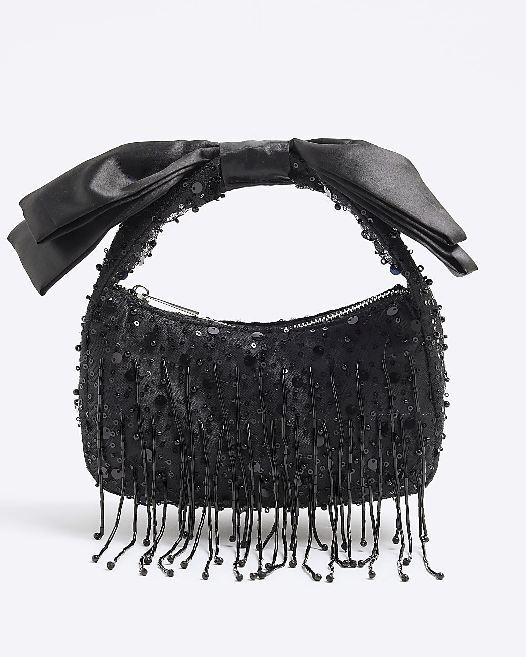Black Beaded Bow Handle Clutch Bag | River Island (UK & IE)