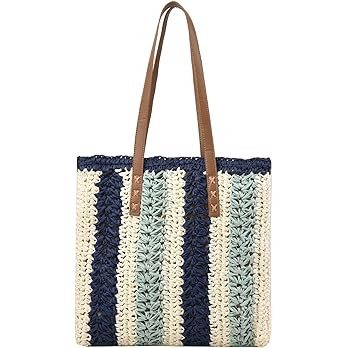 Striped Straw Tote Bags For Women, Summer Straw Purse Beach Woven Purses Vacation Large Summer Ha... | Amazon (US)