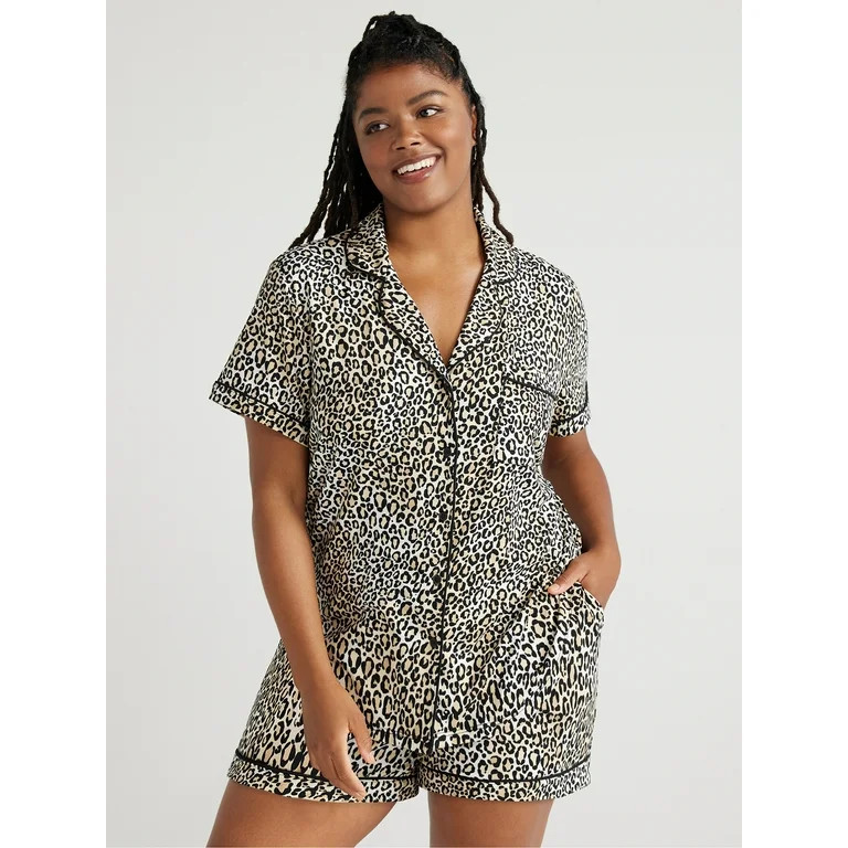Joyspun Women’s Short Sleeve Notch Collar Top and Shorts Knit Pajama Set, 2-Piece, Sizes S to 3... | Walmart (US)