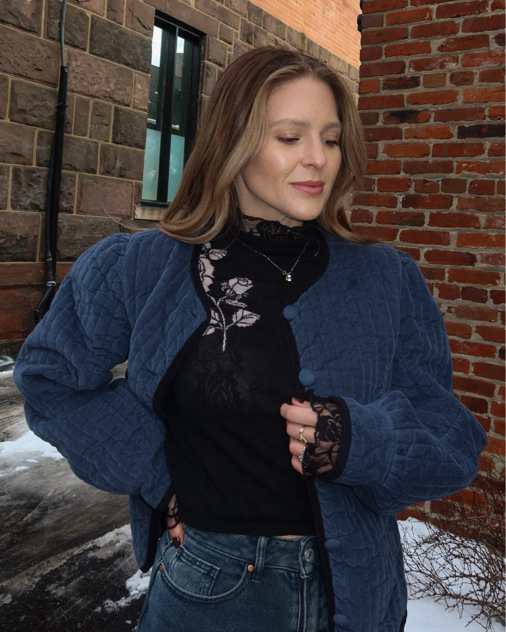 Winter outfit floral sheer top is anthro hut sold out

#LTKStyleTip