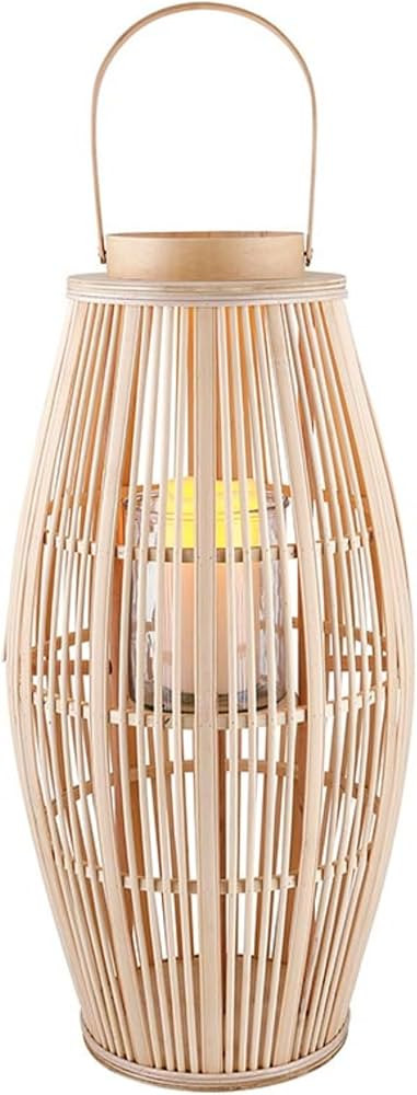 47th & Main Bamboo Hurricane Lantern with Handle Woven Natural Rattan Boho Hanging Candle Holder ... | Amazon (US)
