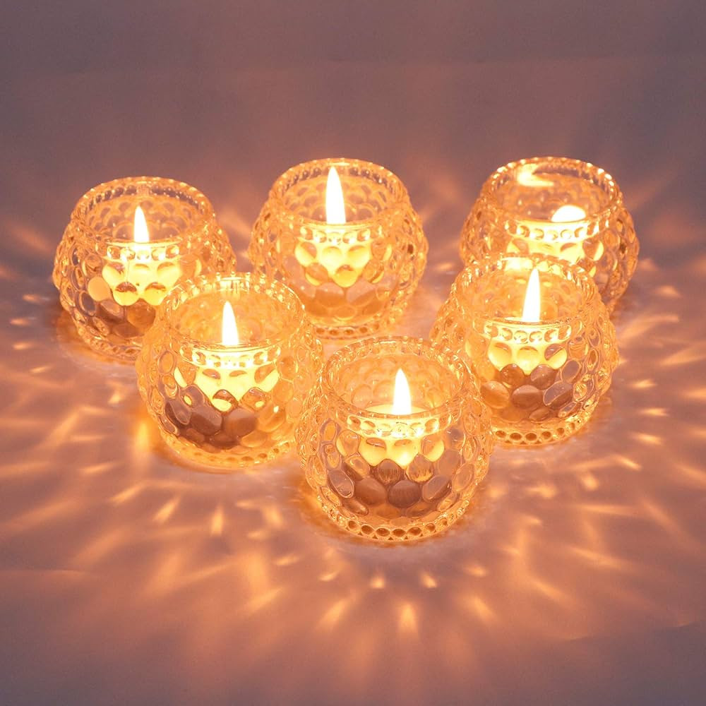 YWHL Glass Votive Tealight Candle Holders Set of 6, Round Clear Decorative Candle Holder for Tabl... | Amazon (US)