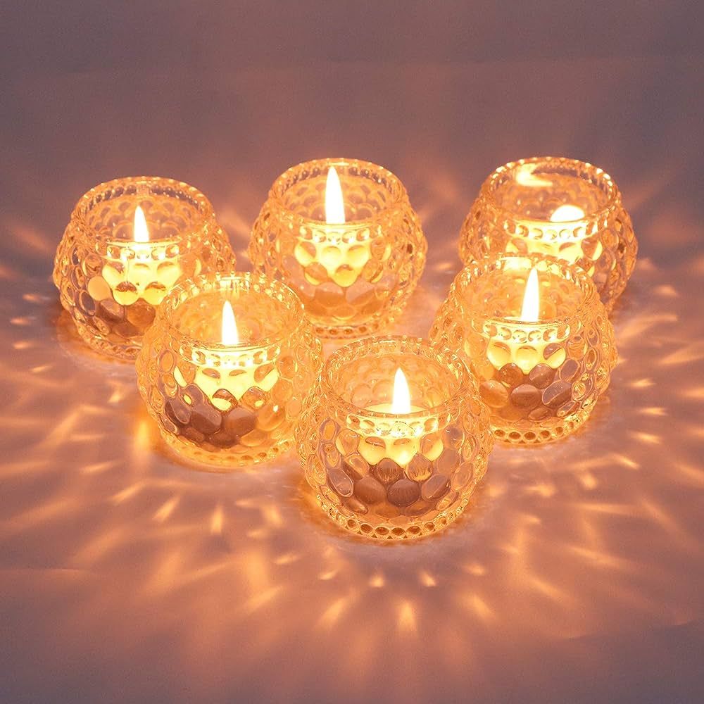 YWHL Glass Votive Tealight Candle Holders Set of 6, Round Clear Decorative Candle Holder for Tabl... | Amazon (US)