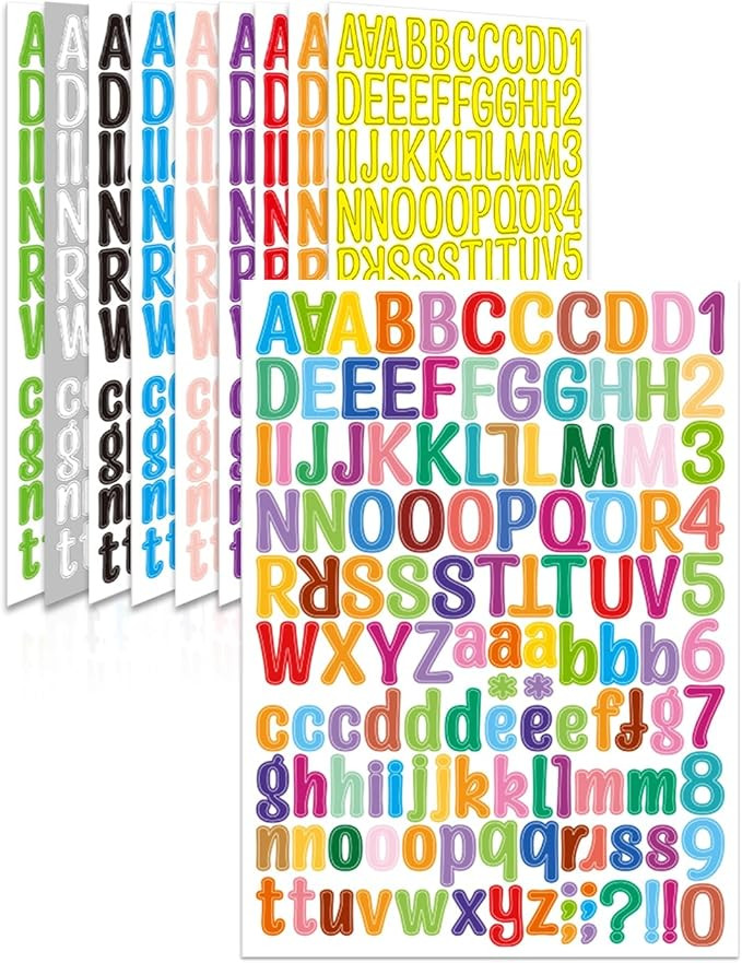 Uniclife 1 Inch 10 Sheets Letter Stickers 10 Colors|1260 Pcs Scrapbook Stickers, Vinyl Number Alp... | Amazon (US)