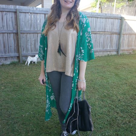 Gold tee with my Nobody Denim jeans, black Stella McCartney falabella bag and some colour with my green floral duster 💚

#LTKwinter #LTKbag #LTKaustralia