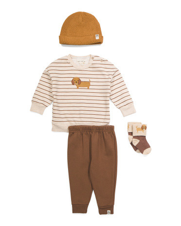 Newborn Boys 2pc Puppy Stripe Top And Cozy Pants Set | TJ Maxx