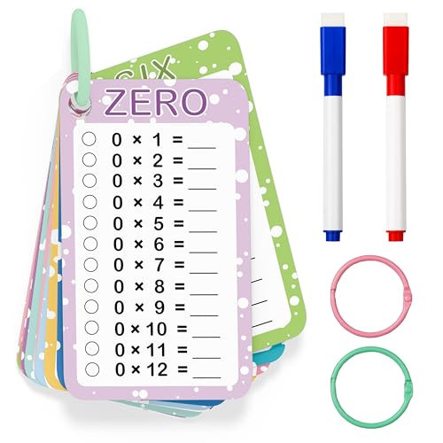 Slapaflife Multiplication Flash Cards 0-12, Times Table Flashcards,13 Pcs Flash Cards with 2 Dry Erase Markers 2 Rings, 1st to 3rd Grades Multiplication Game | Amazon (US)
